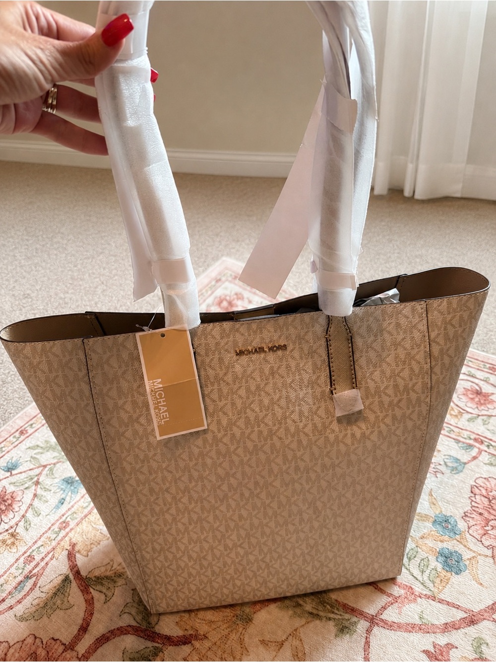 Michael Kors Beige/Gold MK Signature Tote